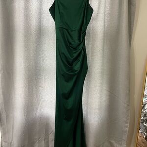 Emerald Sundae Green Asymmetrical Ruched Gown